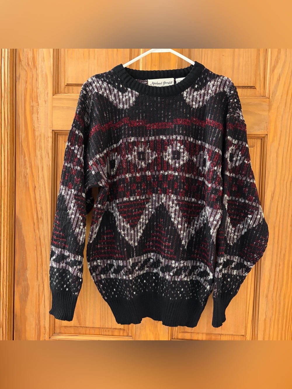 Vintage Michael Gerald Mens Size L Sweater Maroon Geometric Preppy Collegiate